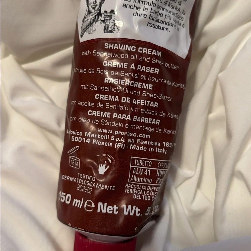 PRORASO Red Shaving Cream In A Tube - Shea Butter, Sandalwood Thick Coarse Beard